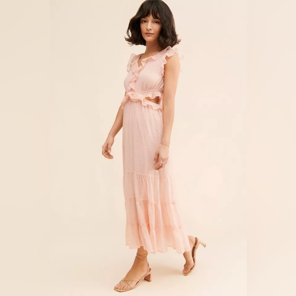 MOON RIVER Ruffle Cutout Shirred Dress Size Medium
